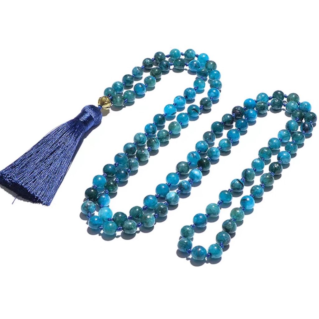 Apatite 108 Gemstone Mala Prayer Bead Necklace 40$